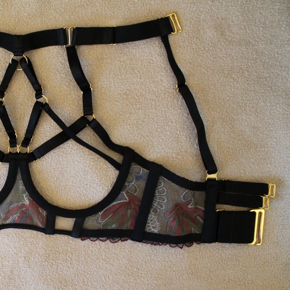 Bordelle Botanica Ouvert Open Bra Black XS SS Extra Small NWT AW21B04B $350 - Picture 6 of 12
